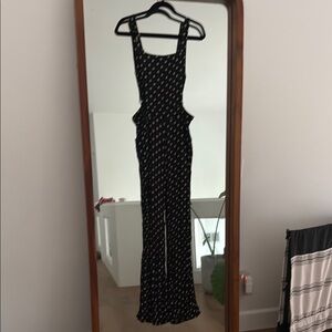 Trendy Black and White Patterned Flowers Overalls Jumper Flared M Blue Life